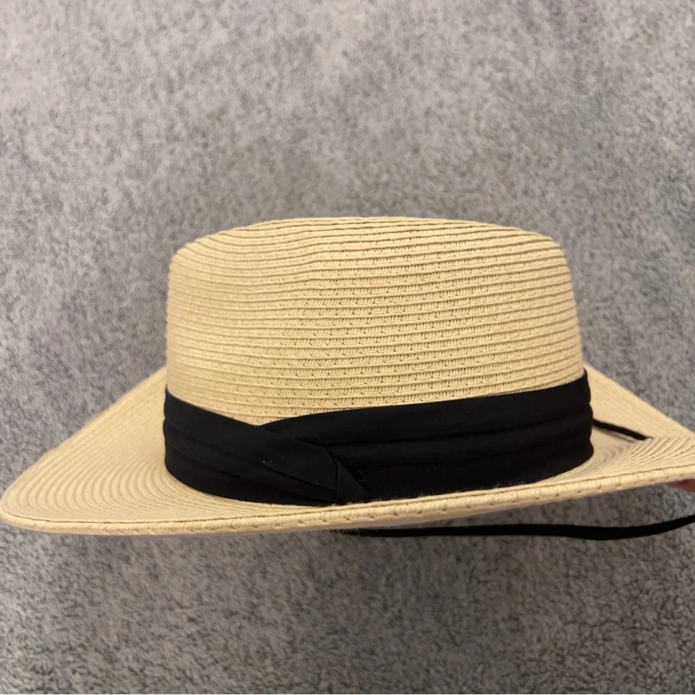 Wide Brim Straw Sun Hat with Black Band